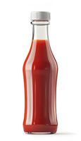 Bright red condiment bottle showcases thick sauce ideal for enhancing meals and snacks during any dining occasion photo