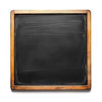 Empty chalkboard with wooden frame on white background photo