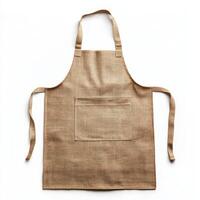 Beige kitchen apron with front pocket on white background. photo