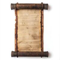 Ancient scroll with ornate wooden handles on white background photo