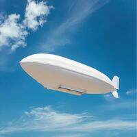 White airship flying against a clear blue sky with clouds photo
