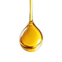 Golden liquid drop suspended in motion on white background photo