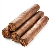 Four brown cigars stacked on white background photo