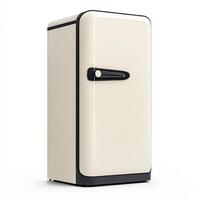 Retro-style cream refrigerator with black accents on white background photo