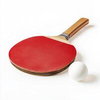 Table tennis paddle and ball on white background photo