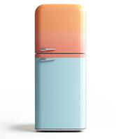 Retro-style fridge in gradient pastel colors on white background photo