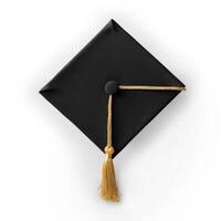 Graduation cap with golden tassel on white background. photo