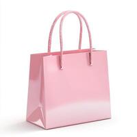 Pink shopping bag isolated on white background photo