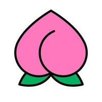 Pink Peach with Green Leaves Icon. vector