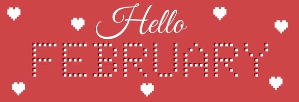 Hello february horizontal banner. Template with hearts for month february. vector