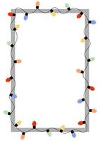 Rectangular frame decorated with colorful garland lights. illustration on white background for web design, social media, card, poster. vector