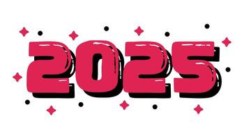 2025 trendy lettering isolated on white background. Pop-up numbers 2025 decorated with stars and dots. New Year design concept. vector