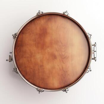 A drum isolated on a white background, showcasing its smooth, round shape and polished surface photo
