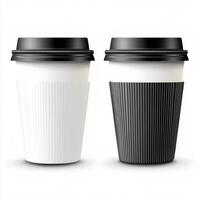 two white and black paper cups of coffee photo