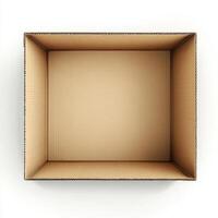 An empty, open cardboard box isolated on a clean white background photo