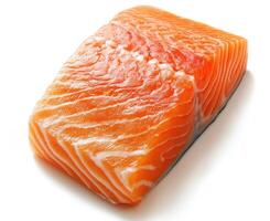 raw salmon steak isolated on white photo