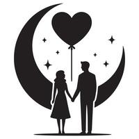 Cute Couple in love and romance in valentines day silhouette design element vector