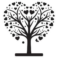 Heart shaped tree with love themed silhouette design vector