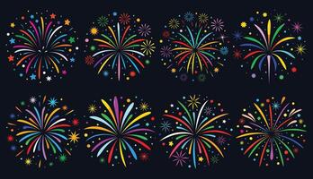 Vibrant Fireworks Display Pattern on Dark Background vector