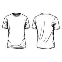 Front and rear side view art illustration mockups of men's blank t-shirts vector
