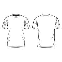 Front and rear side view art illustration outline of men's blank t-shirts vector