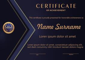Blue and gold color certificate template vector