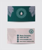 Abstract travel agency business card template on green background with palm leaves and ship vector