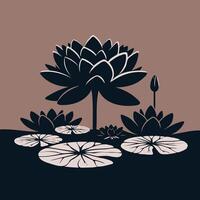 Silhouette of lotus flowers and leaves on a brown background vector
