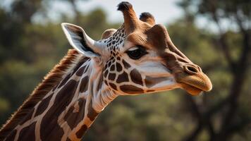 A close-up of a giraffe's head showcasing its unique features and patterns. photo