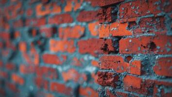 Blurred texture background of crumbling old red brick wall photo