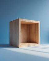 A blue background with a wooden structure on it photo