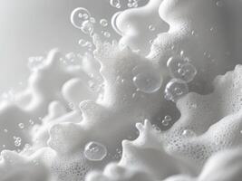 Closeup white foam and bubbles texture background photo