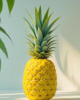 Flat Lay Top View of Bright Ripe Fragrant Yellow Pineapple Fruit as Background photo