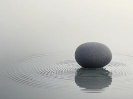 A stone ball floating in a pond with ripples photo