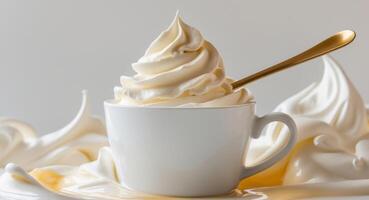 A cup of whipped cream with a spoon photo