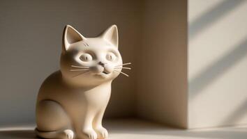 A white cat figurine sitting on a table photo