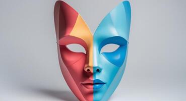 A colorful mask with two faces on it photo