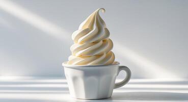 Creamy Vanilla Soft Serve Ice Cream in a Cup with Swirls and Smooth Texture Perfect for Summertime Treats and Desserts photo