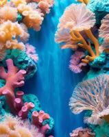 Vibrant Coral Reef Display on Blue Background for Underwater Scenes. photo