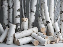 Bark tree texture background featuring white birch logs with ample copy space for design and marketing purposes photo