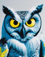 A cartoon owl with an angry expression on its face photo