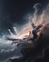 Cosmic Dust Swirling Amidst the Depths of Space in a Dark Backdrop. photo