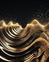 Golden Swirling Waves With Sparkling Particles in a Dark Background. photo