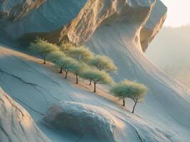 Elegant rock formation with cascading miniature trees. photo