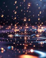 Water droplets on a dark background with light photo