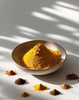 Turmeric Powder in a Ceramic Bowl with Spices photo