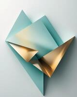 A geometric abstract design featuring overlapping triangles with gradients of teal and gold. photo