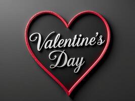 Greeting card for Valentine's Day with a frame of bright red hearts and the text Valentine's Day on a black background with copy space. photo
