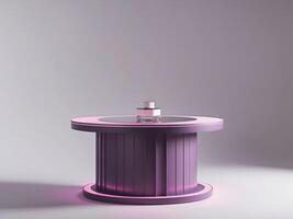 A purple table with a bottle on top photo
