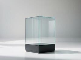 A Clear Glass Display Case With A Black Base. photo